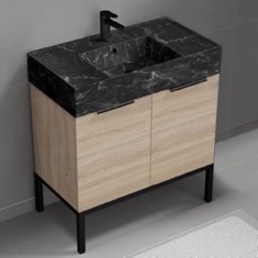 Modern Bathroom Vanity, 32 inch, Black Marble Style Sink, Free Standing